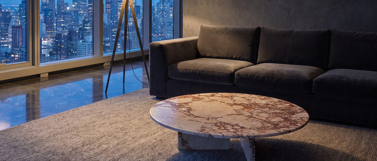 Elba Rosa Marble Coffee Table in the room