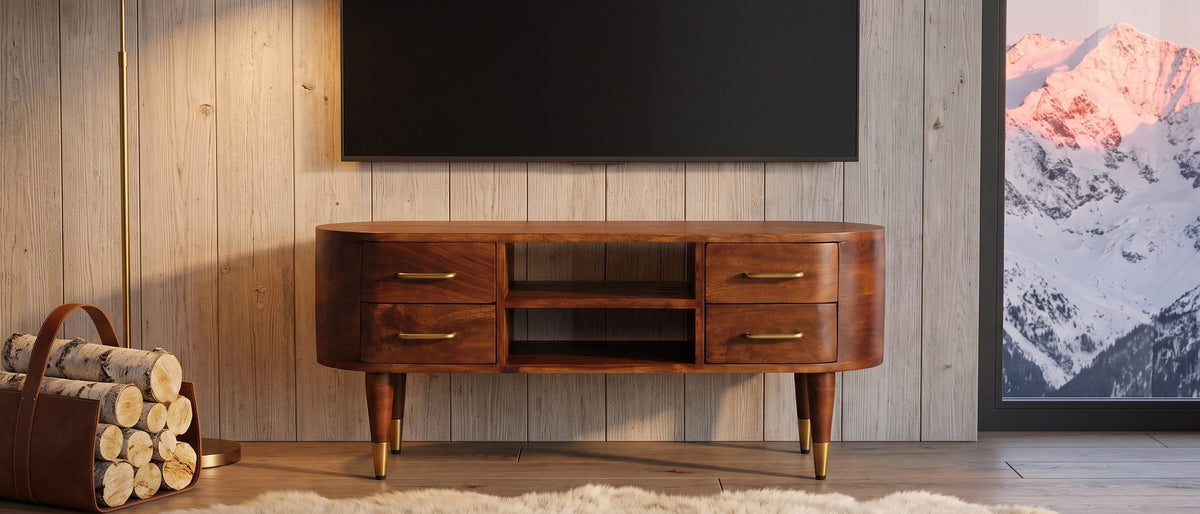Movie night, upgraded. - Erice Curved Mango Media Console