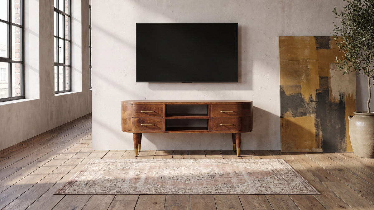 Erice Curved Mango Media Console in the room