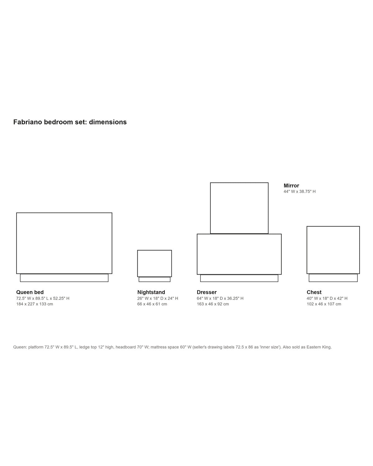 Fabriano Smokey Walnut Live-Edge-Style Bedroom Set dimensions