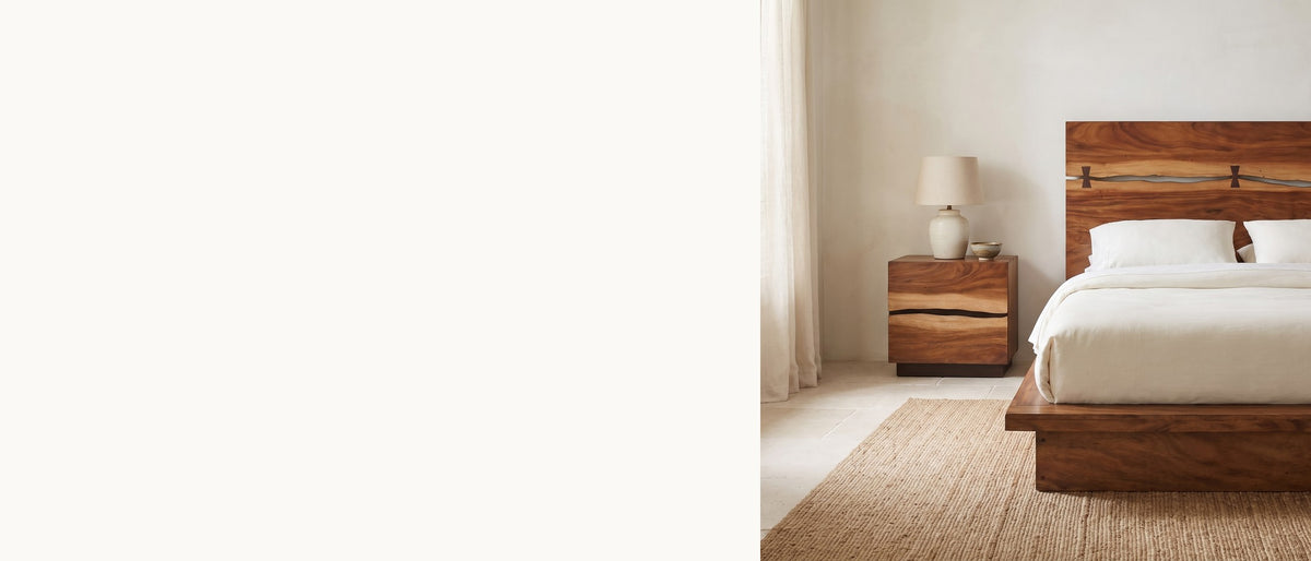Keyed headboard, wavy drawers. - Fabriano Smokey Walnut Live-Edge-Style Bedroom Set