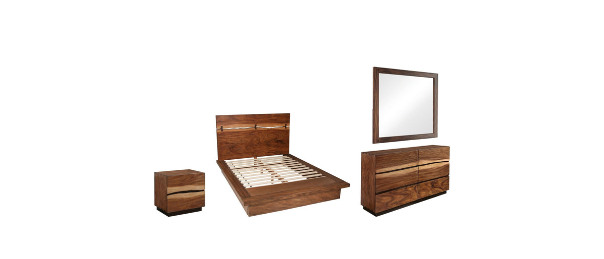 Fabriano Smokey Walnut Live-Edge-Style Bedroom Set: The 4-piece set, in real photos.