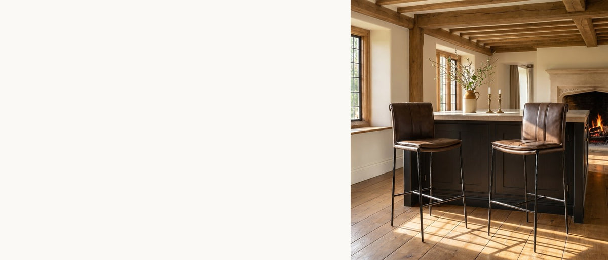 Simple lines, serious leather. - Falerna 30-Inch Top-Grain Leather Bar Stool with Hammered Iron Legs