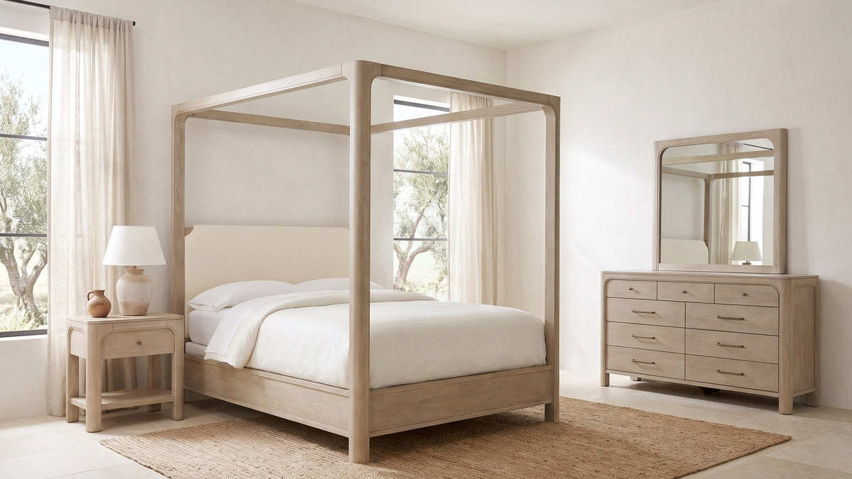 Pale mango, open canopy. - Fermo Weathered Mango Canopy Bedroom Set