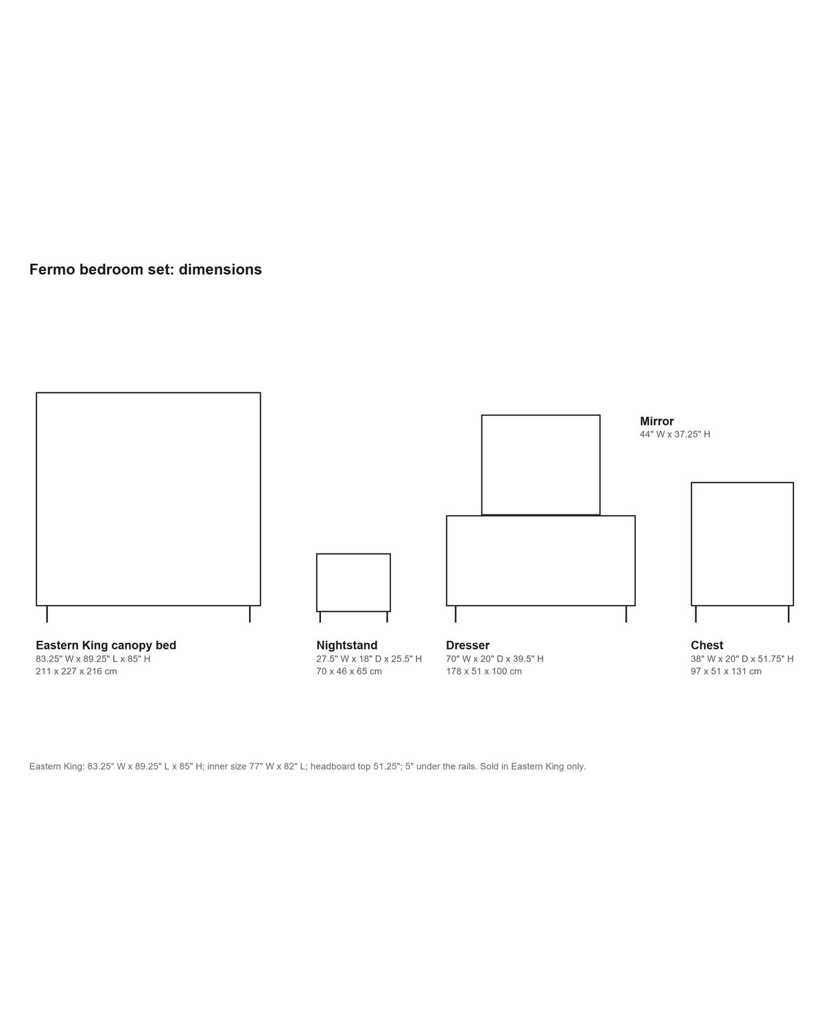 Fermo Weathered Mango Canopy Bedroom Set dimensions