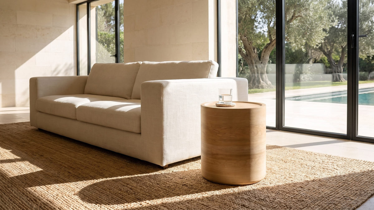 Pale wood, soft shape. - Ferrandina Natural Wood Veneer Drum Side Table