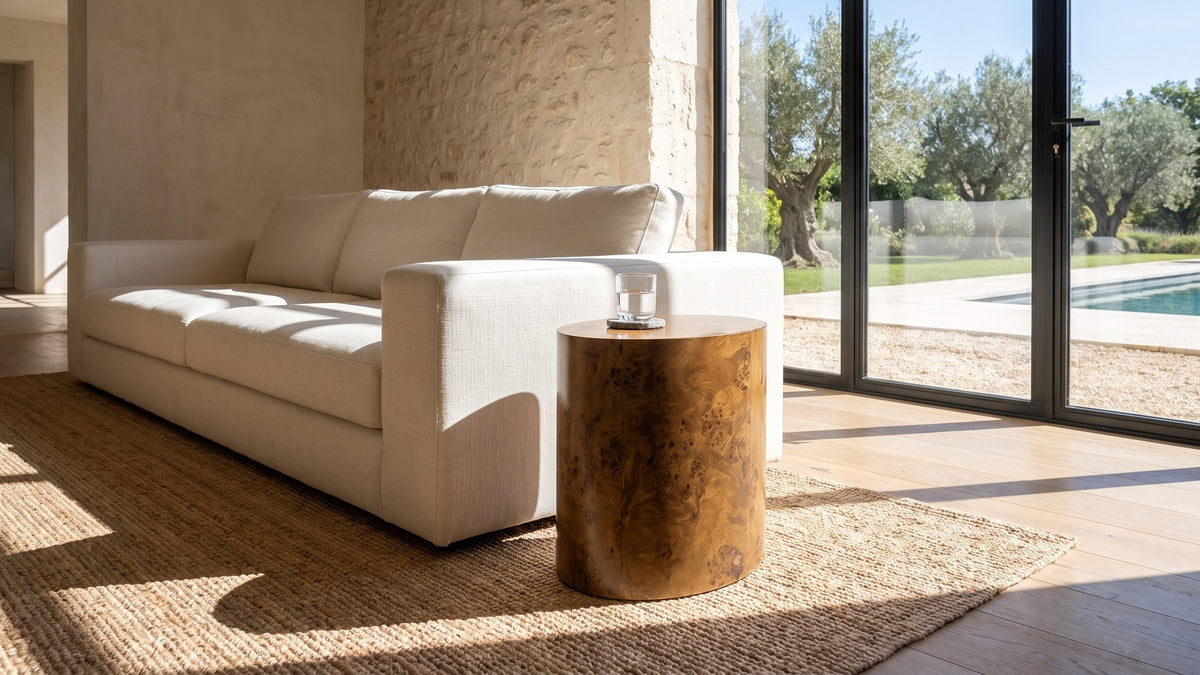 Warm burl, soft outline. - Fiumefreddo Walnut Burl Oval Pillar Side Table
