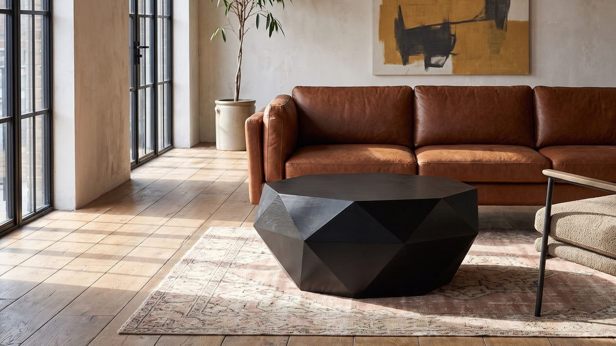 The centre, cut like a gem. - Follonica Faceted Acacia Coffee Table
