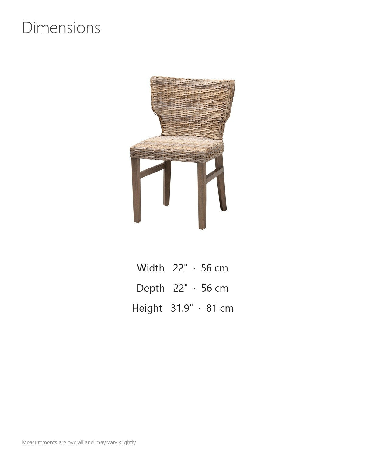 Frascineto Wingback Grey Rattan Dining Chair dimensions