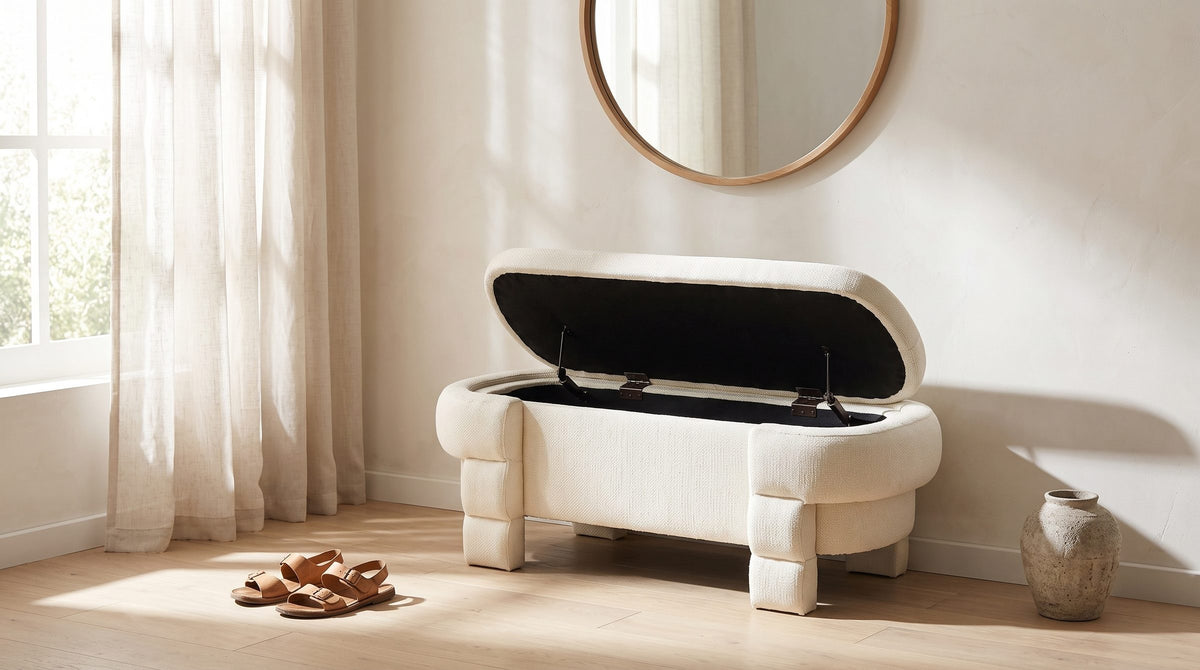 Extra seating, extra storage. - Gaeta Oval Storage Bench