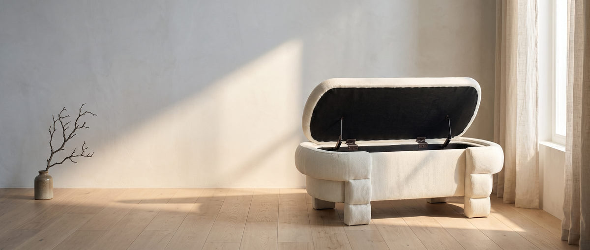 Seating that hides the clutter. - Gaeta Oval Storage Bench