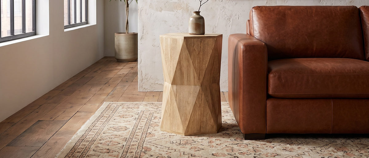 Gallicano Mango Faceted Hexagon Side Table in the room