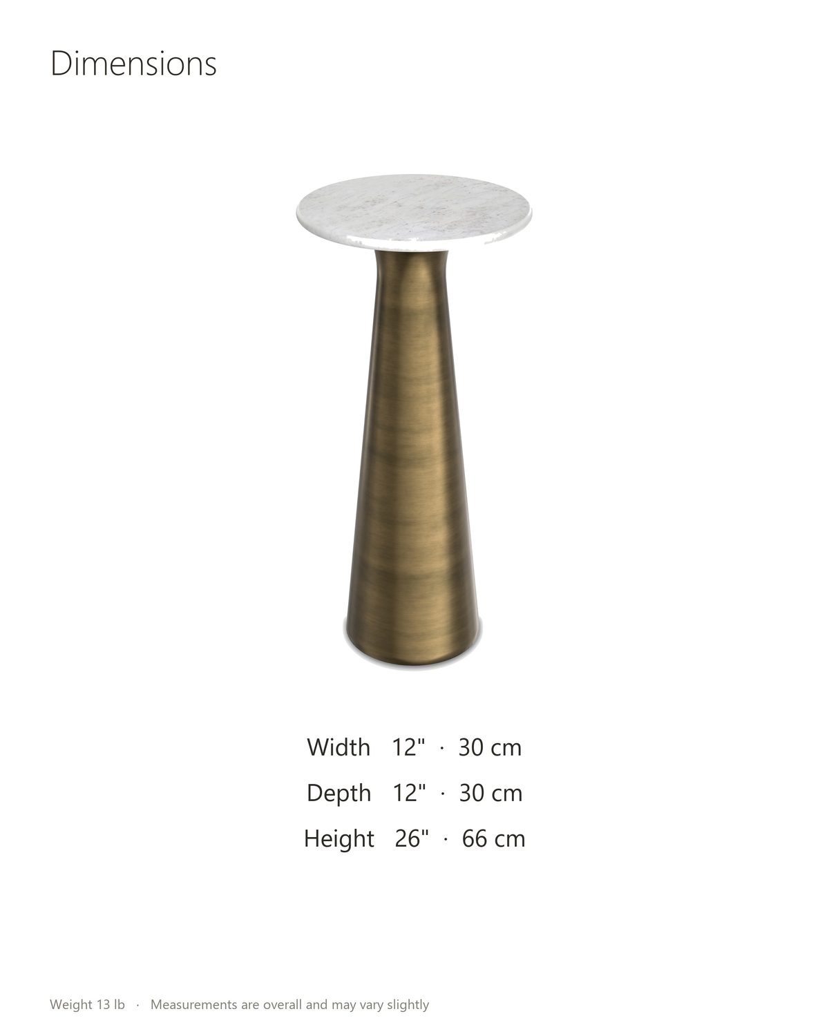 Genazzano White Marble Tapered Pedestal Side Table dimensions: 12 in wide, 12 in deep, 26 in high