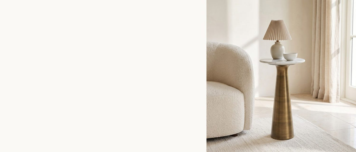 A small top, a tall line. - Genazzano White Marble Tapered Pedestal Side Table