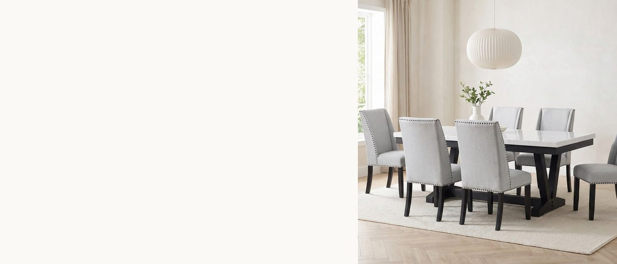 Marble on a black V. - Gerace 72-Inch White Marble V-Trestle Dining Set with 6 Chairs
