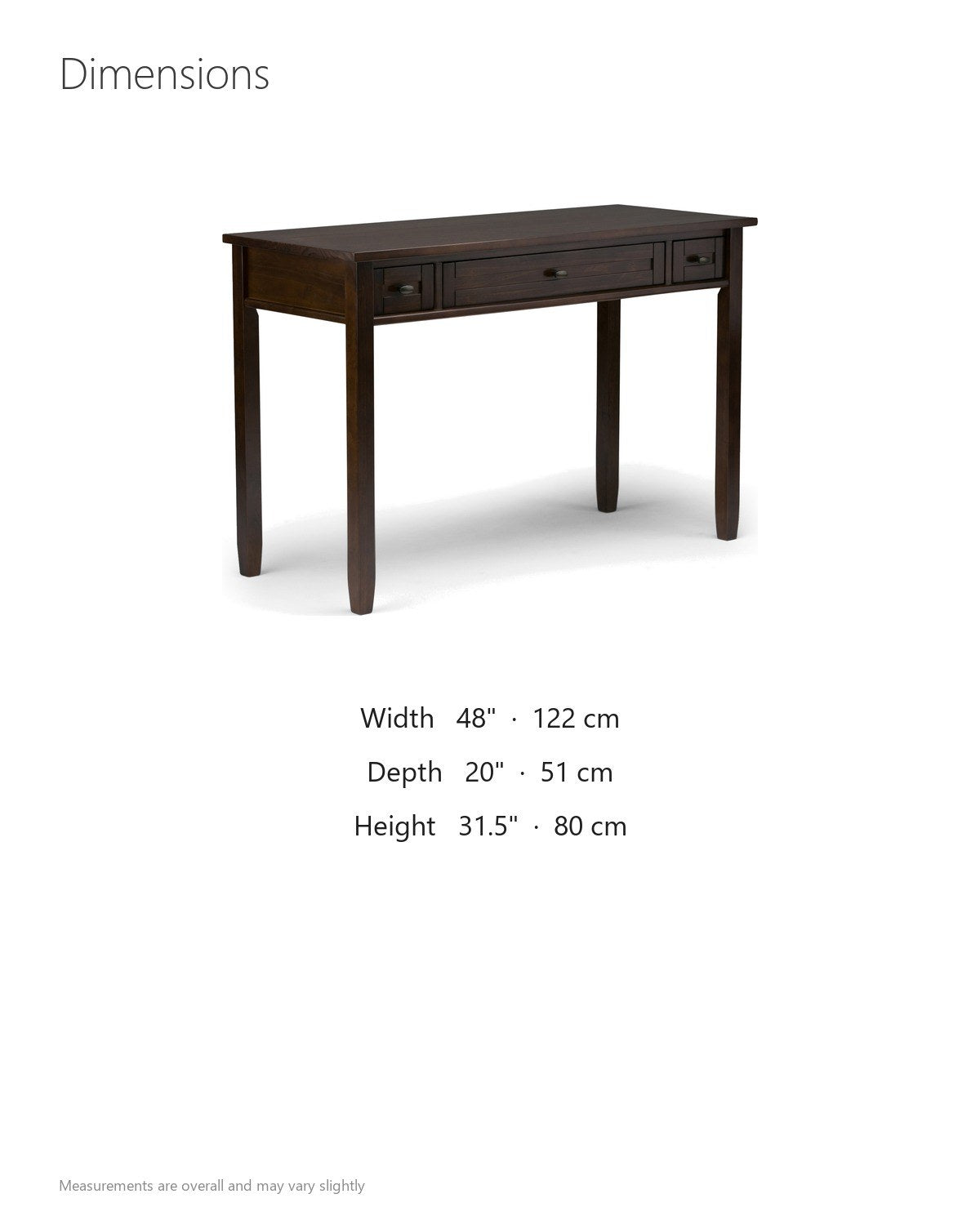 Gizzeria 48-Inch 2-Drawer Solid Wood Shaker Writing Desk with Keyboard Tray dimensions