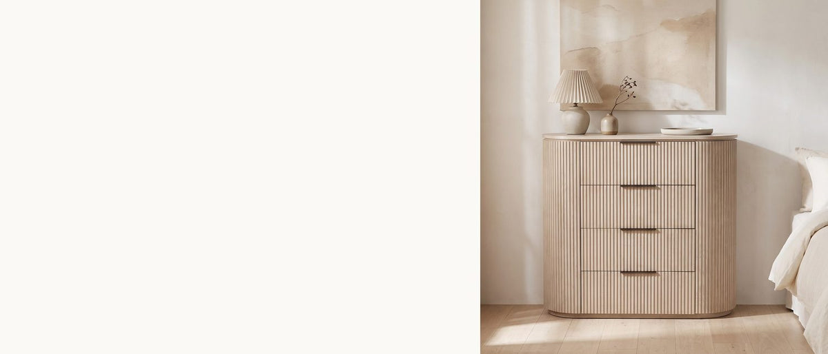 Pale reeds, rounded ends. - Gradisca 50-Inch Light Oak 4-Drawer Chest