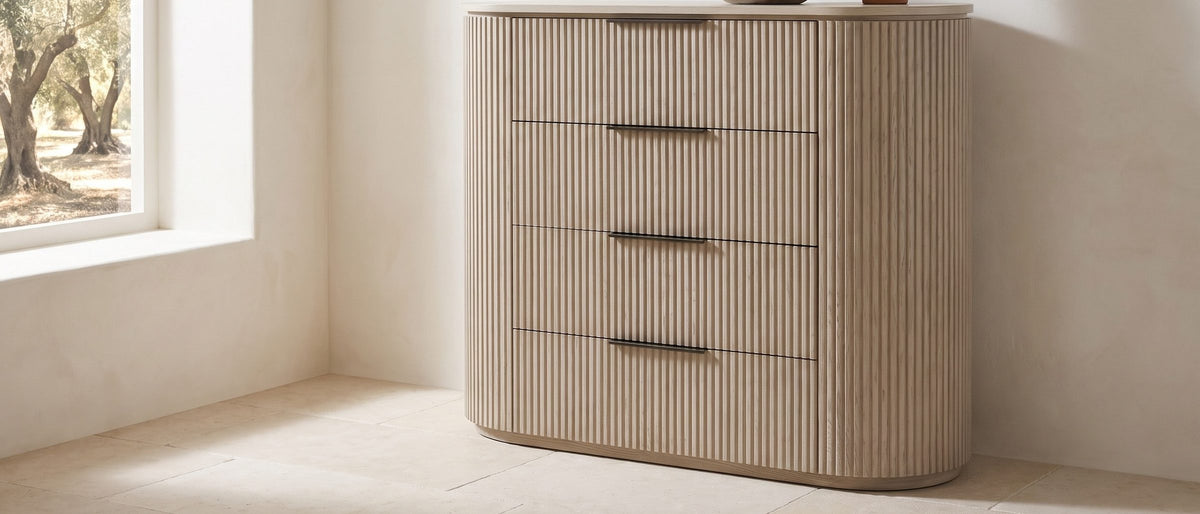 Gradisca 50-Inch Light Oak 4-Drawer Chest in the room