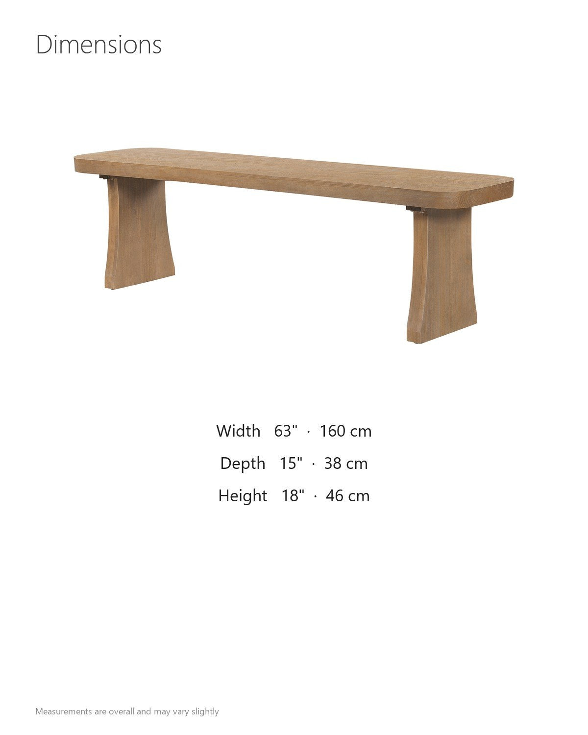 Grisolia 63-Inch Solid Pine Dining Bench, Seats 3 dimensions