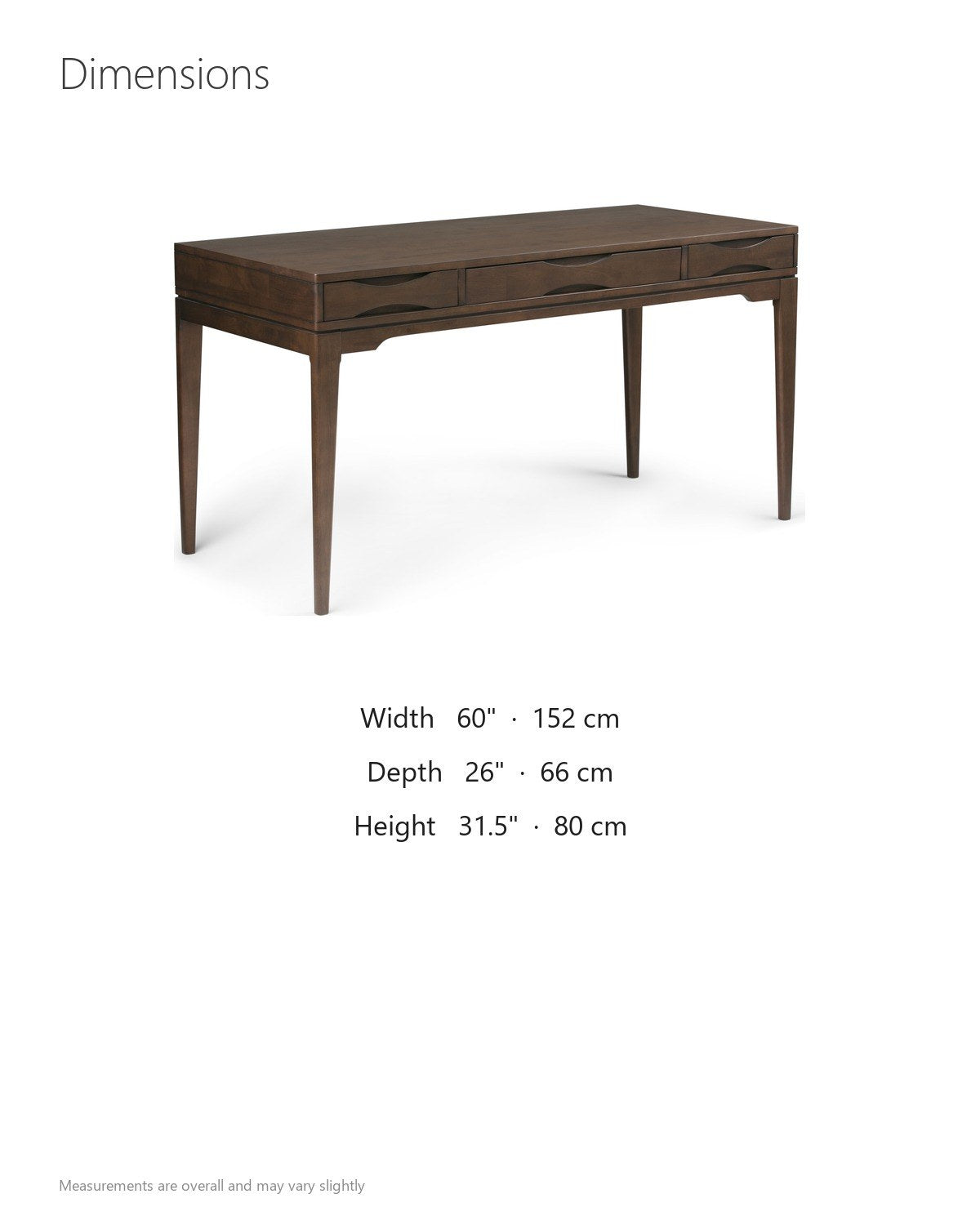 Guardavalle 60-Inch 2-Drawer Solid Wood Mid-Century Writing Desk with Keyboard Tray dimensions