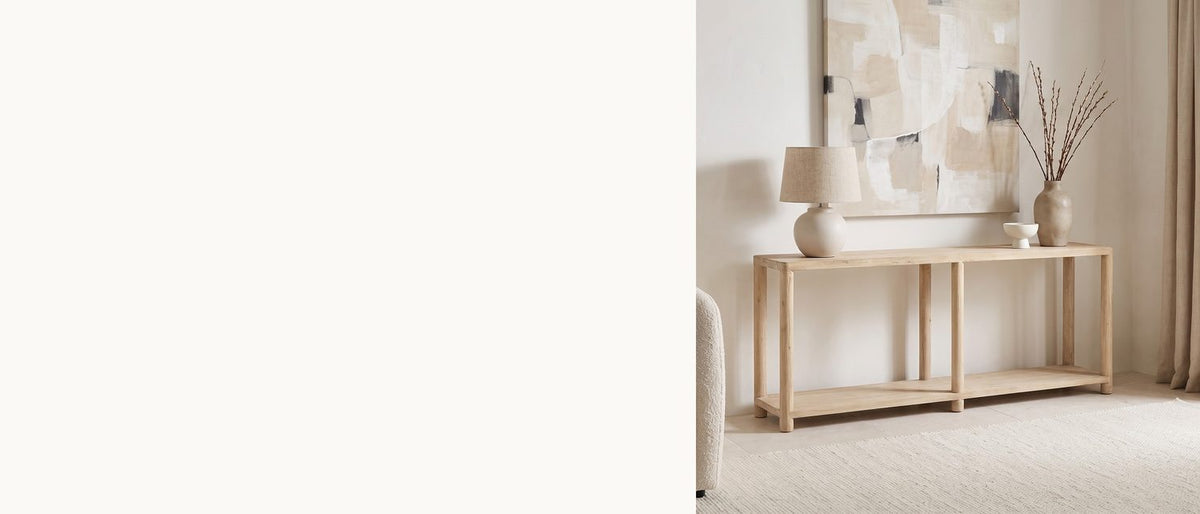 Six round legs, pale pine. - Ivrea Reclaimed Pine Console Table