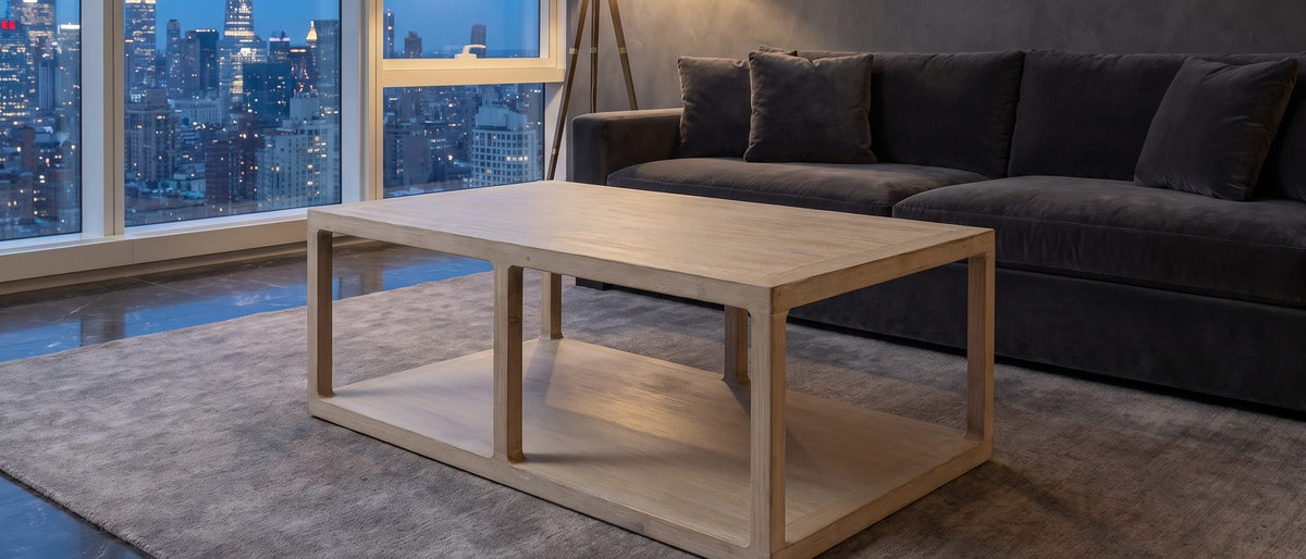 Ivrea Reclaimed Pine Open-Frame Coffee Table in the room
