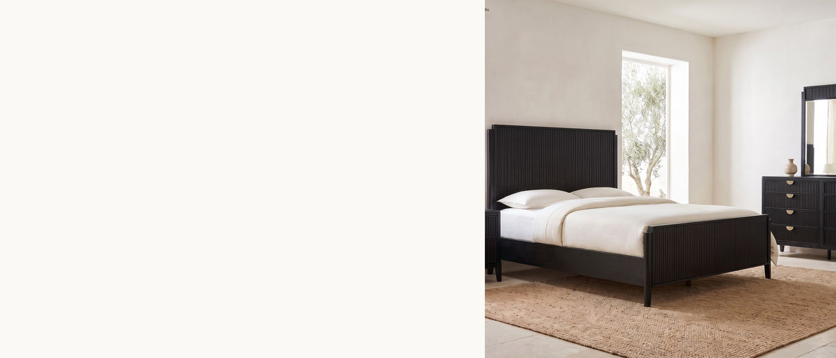 Fluted black oak, brass half-moons. - Jesi Black Fluted Oak Bedroom Set