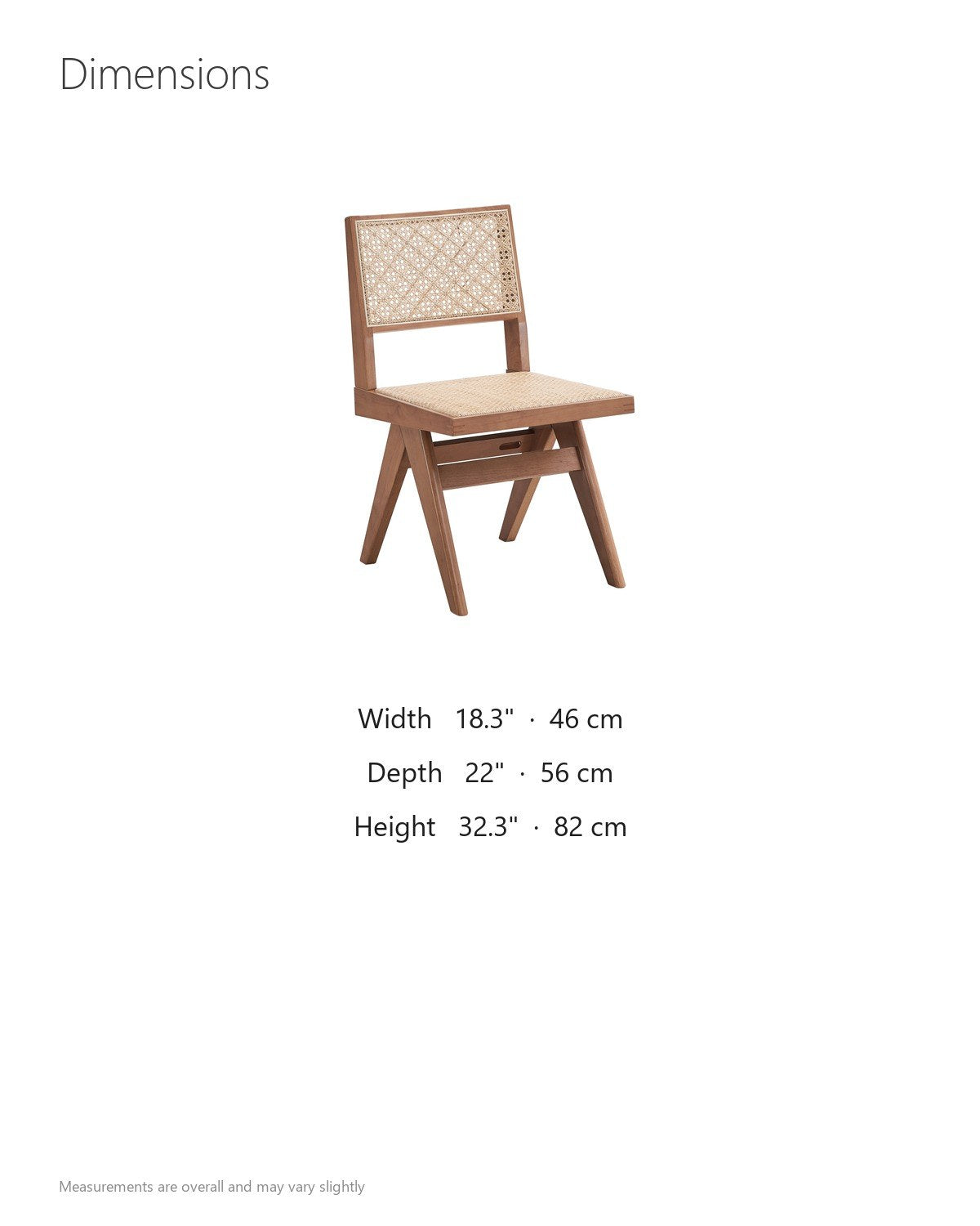 Joppolo Cane-Back Rubberwood Dining Chair (Set of 2) dimensions