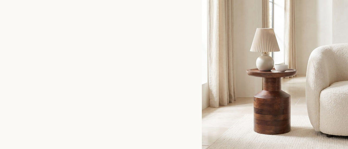 Tray top, bottle form. - Lagonegro Solid Mango Pedestal Side Table