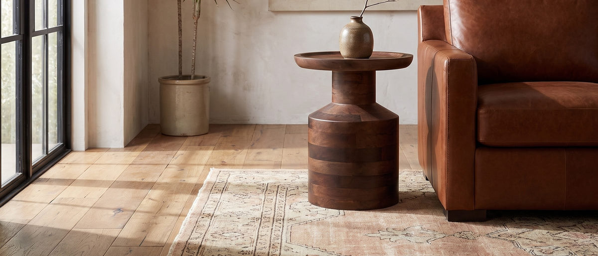 Lagonegro Solid Mango Pedestal Side Table in the room