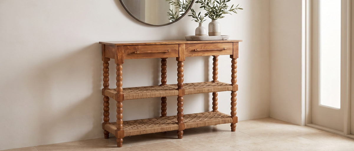 Laterza Mango Wood Spindle Console Table in the room