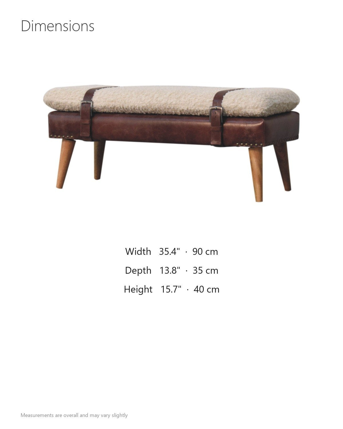 Lattarico 35-Inch Boucle and Leather Strapped Bench dimensions