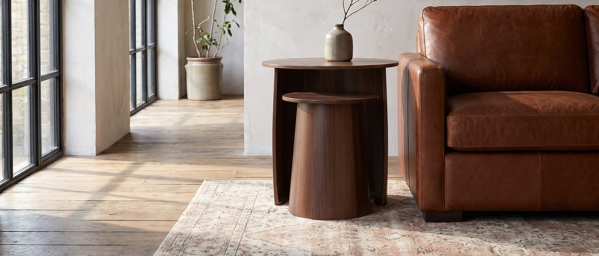 Laurenzana Dark Brown Mango Nesting Side Tables, Set of 2 in the room