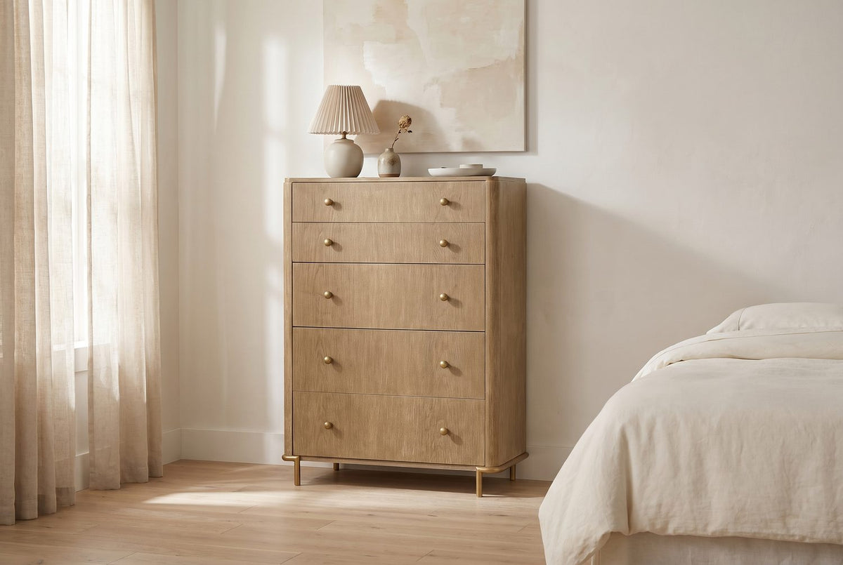 Sand wash, a line of brass. - Lazise 38-Inch Sand Wash 5-Drawer Chest