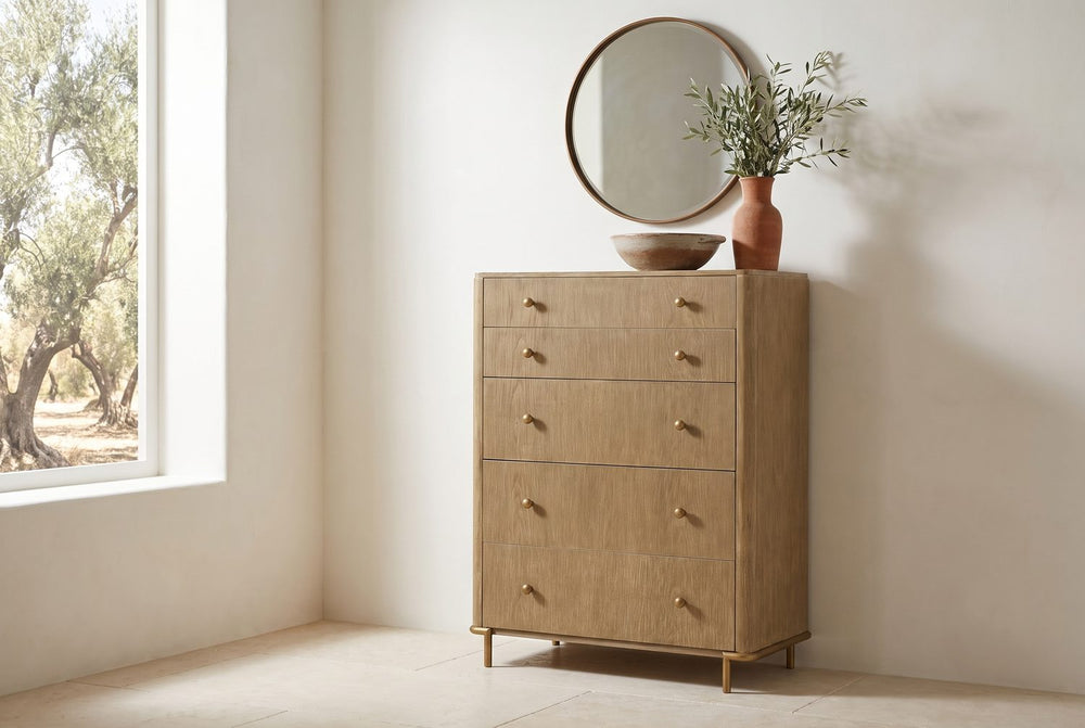 Five drawers, one tall column