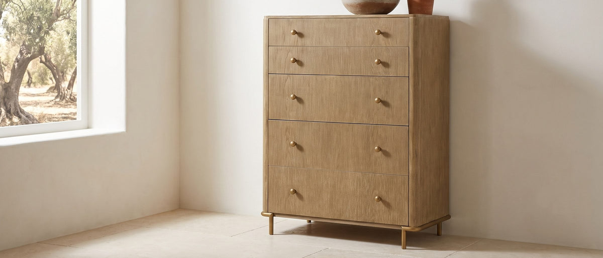 Lazise 38-Inch Sand Wash 5-Drawer Chest in the room