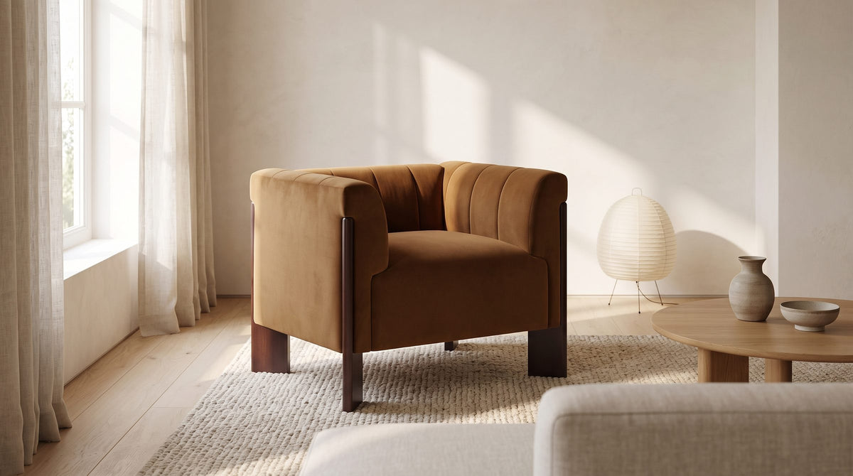 Lecce Channel Velvet Armchair in the room