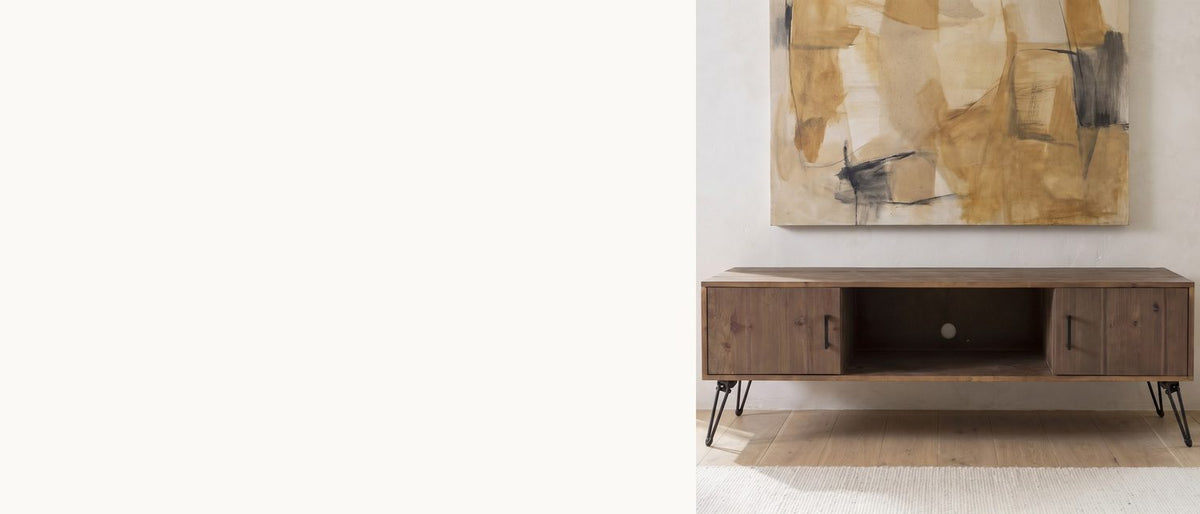 Reclaimed planks, black hairpins. - Lerici 60-Inch Reclaimed Wood Hairpin Leg Media Console