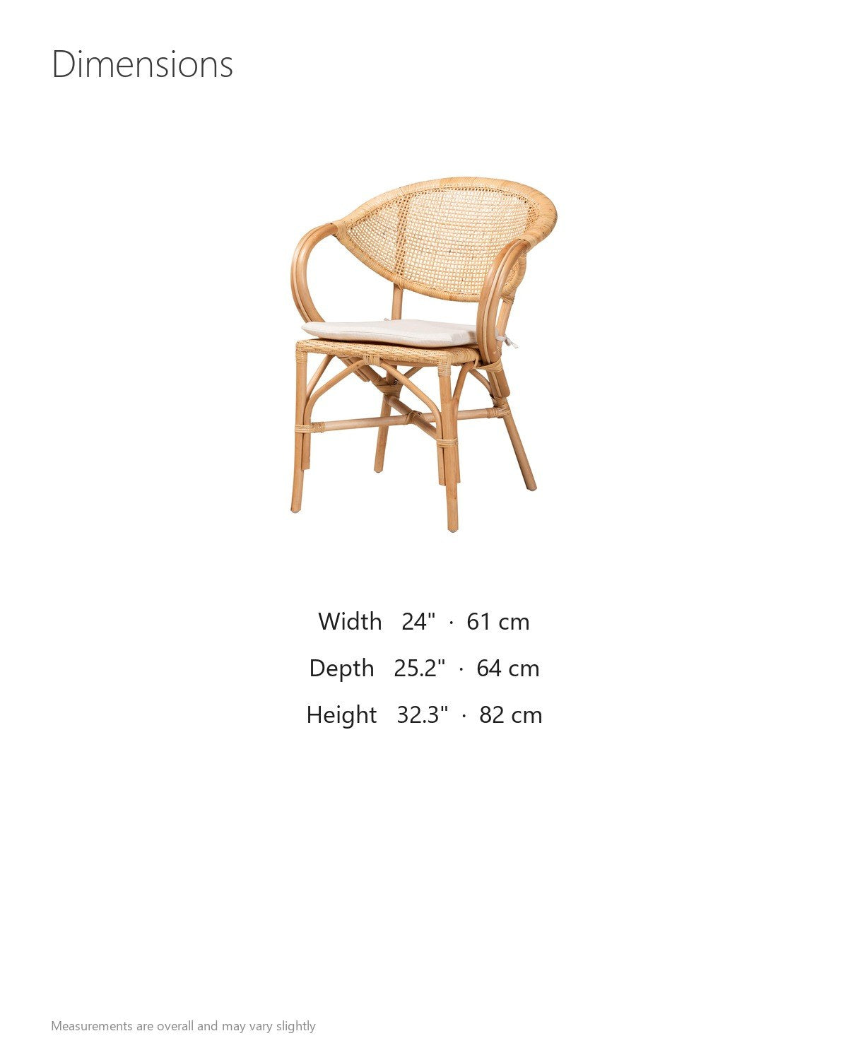 Longobardi Oval-Back Natural Rattan Dining Chair dimensions