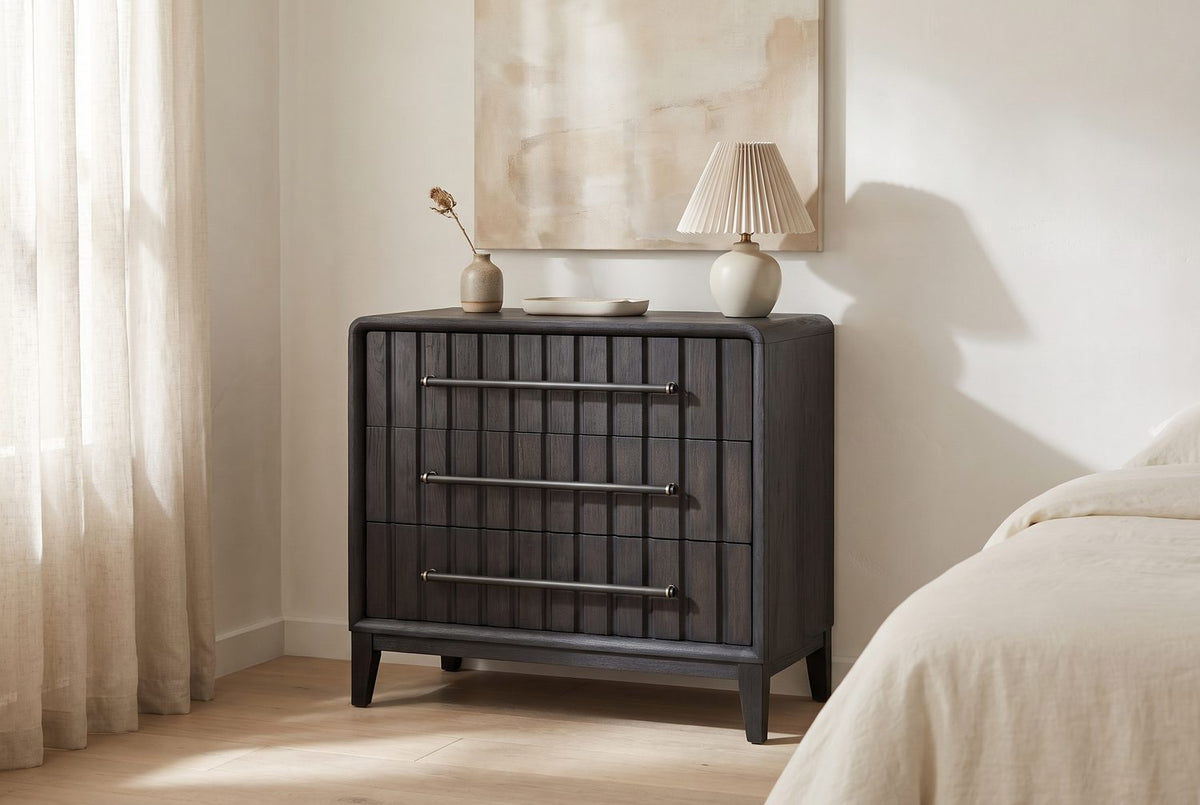 Deep tone, fine shadows. - Lonigo 38-Inch Peppercorn 3-Drawer Chest
