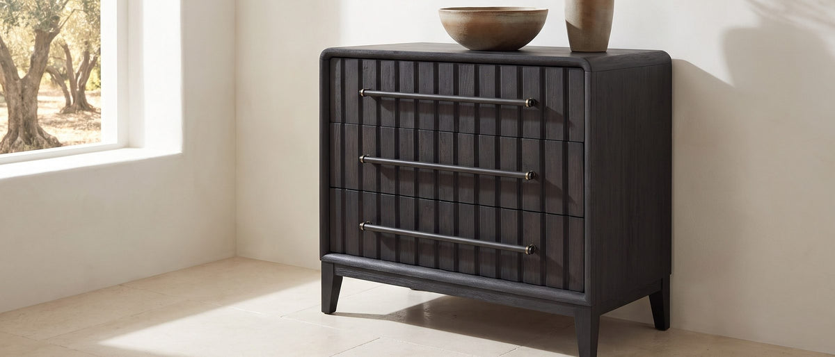 Lonigo 38-Inch Peppercorn 3-Drawer Chest in the room