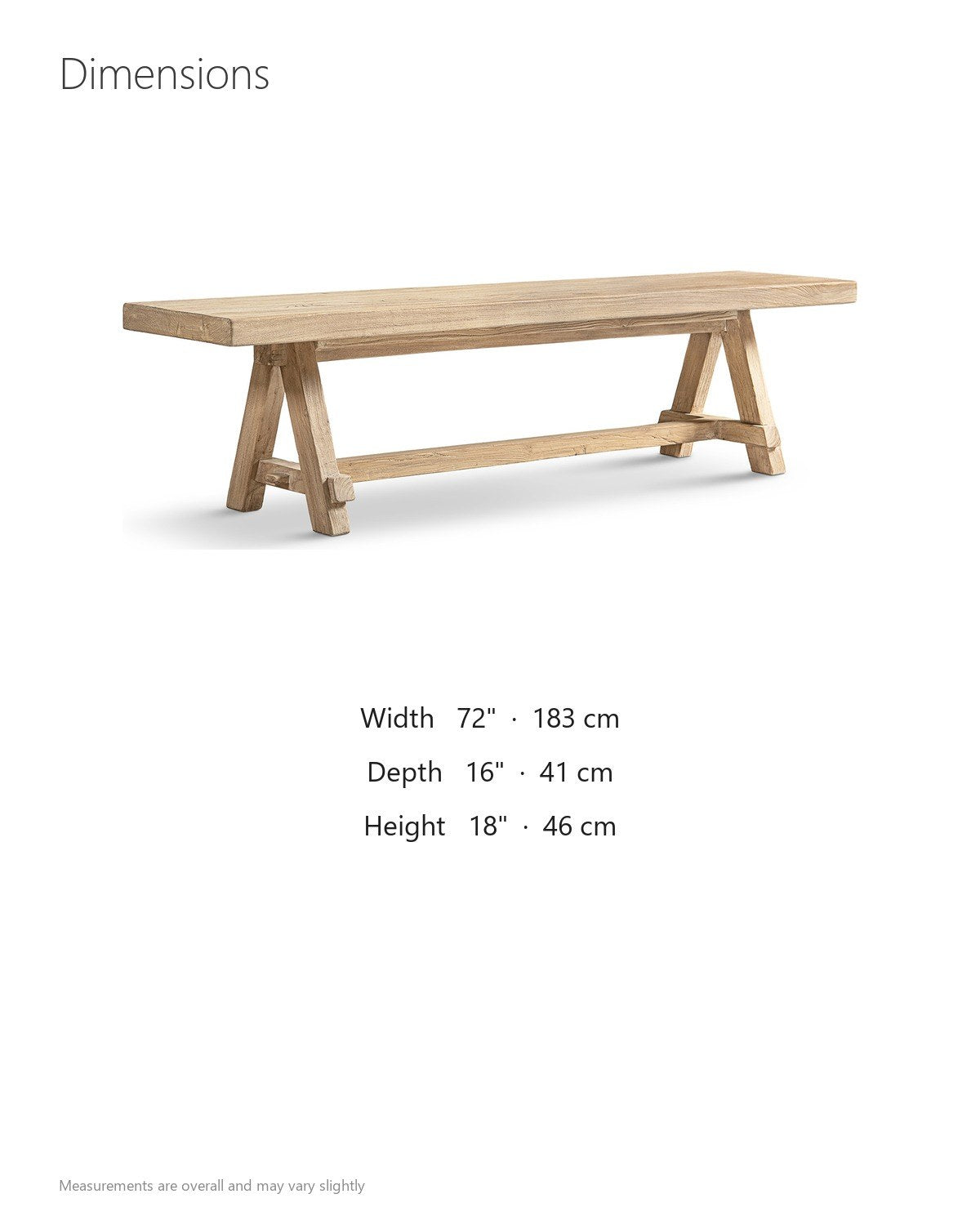 Magisano 72-Inch Reclaimed Elm Trestle Dining Bench dimensions