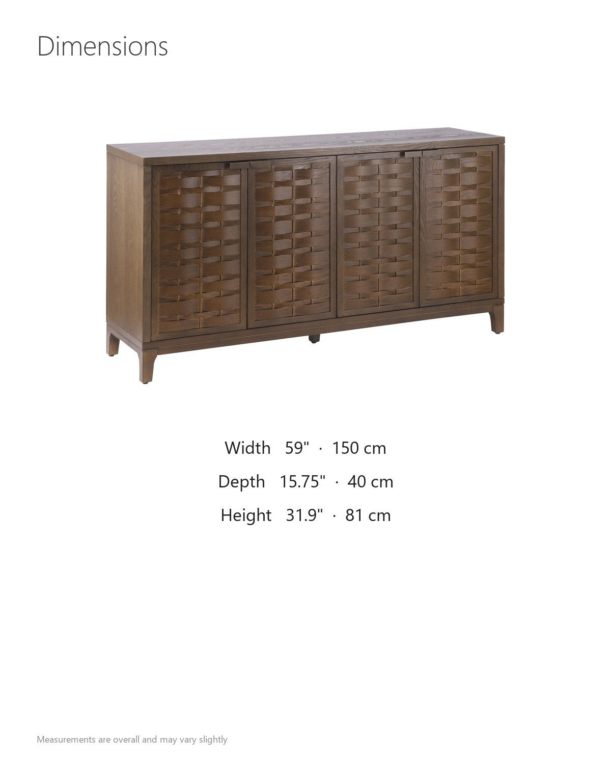 Marcellinara 59-Inch 4-Door Woven-Front Brown Sideboard dimensions