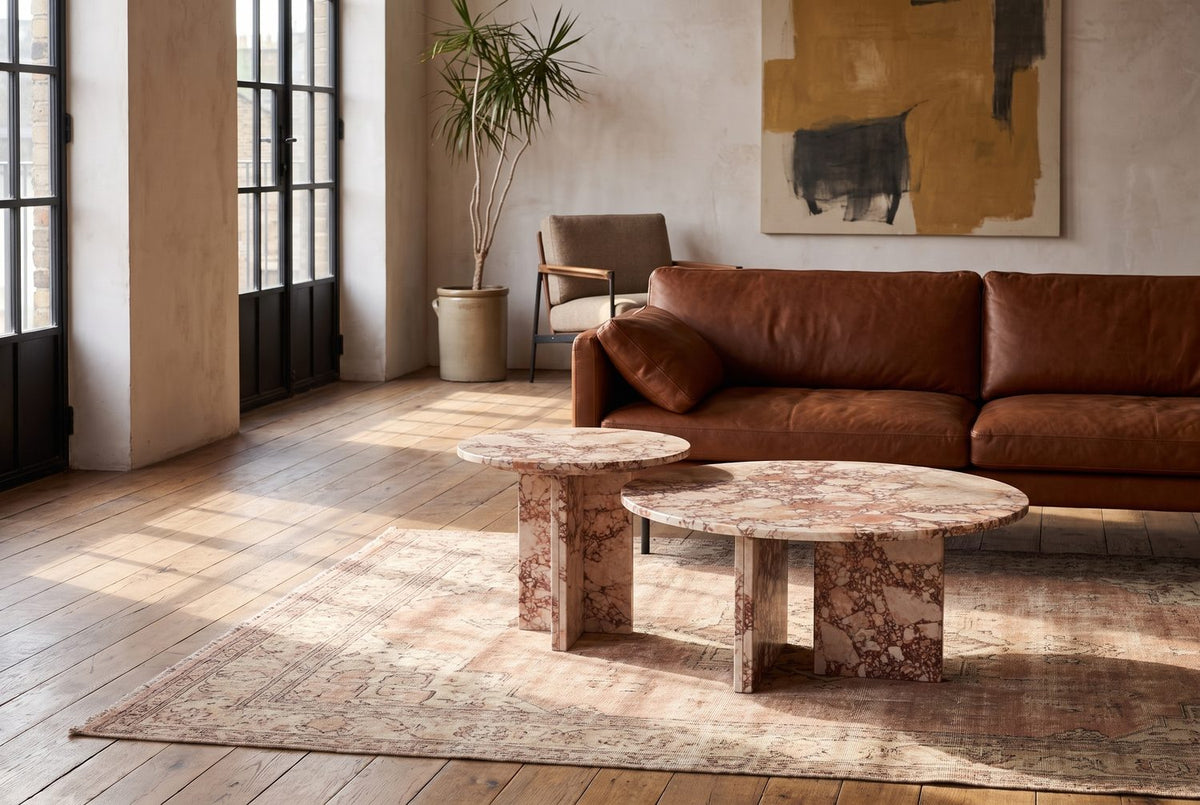 Marzamemi Rosa Marble Nesting Coffee Tables, Set of 2 in the room