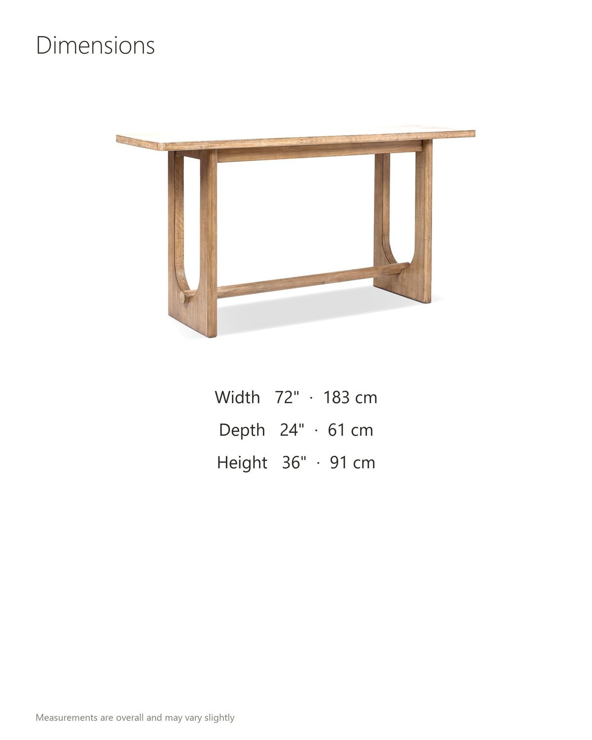 Matelica Reclaimed Pine Trestle Console Table dimensions: 72 in wide, 24 in deep, 36 in high