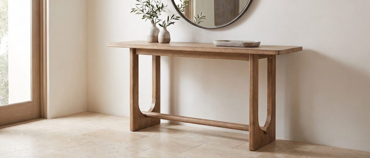 Matelica Reclaimed Pine Trestle Console Table in the room