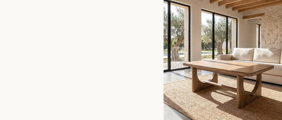Two arches, one round rail. - Matelica Reclaimed Pine Trestle Coffee Table