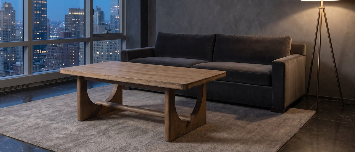Matelica Reclaimed Pine Trestle Coffee Table in the room