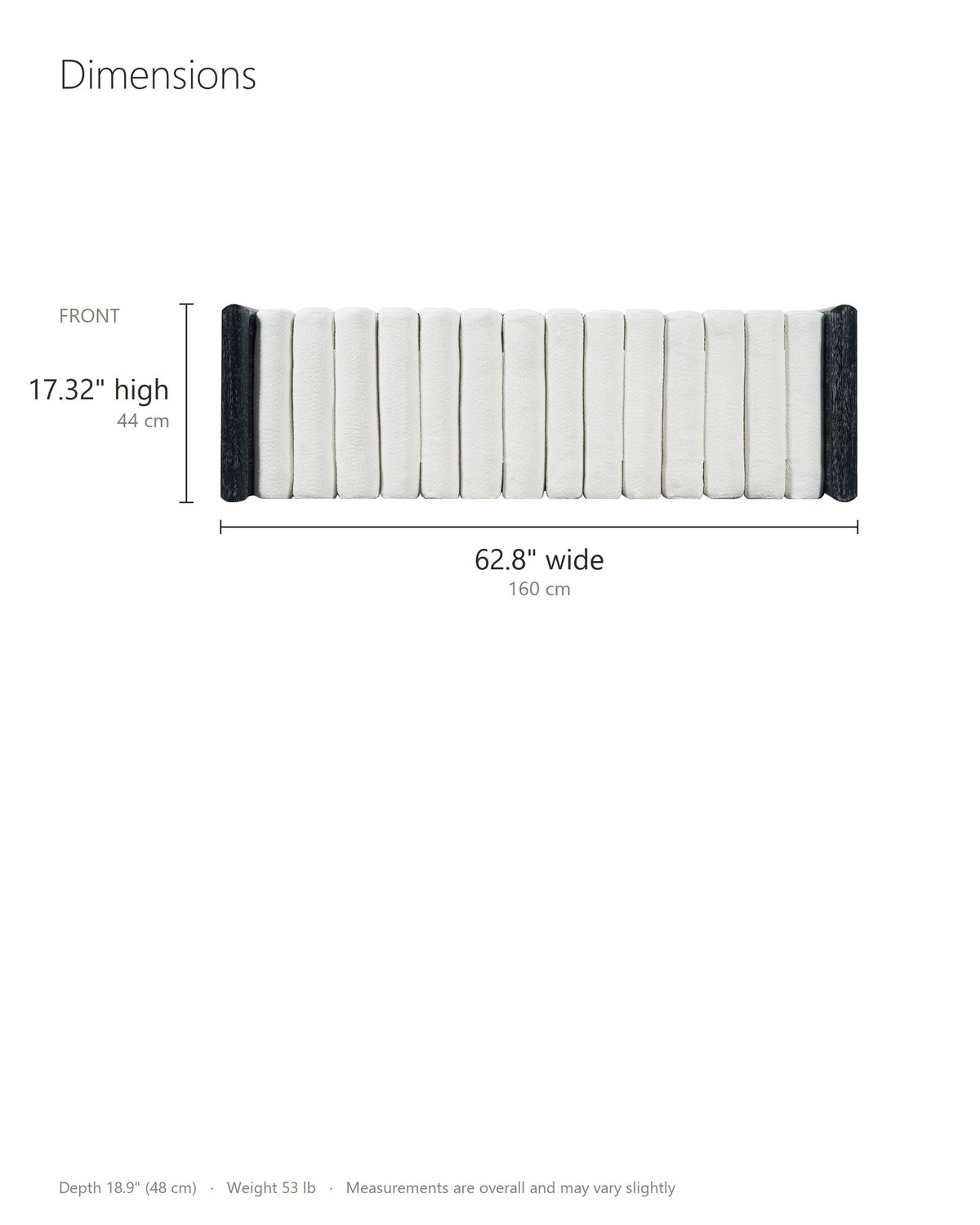 Matera Channel-Roll Bench dimensions: 62.8 in wide, 18.9 in deep, 17.32 in high