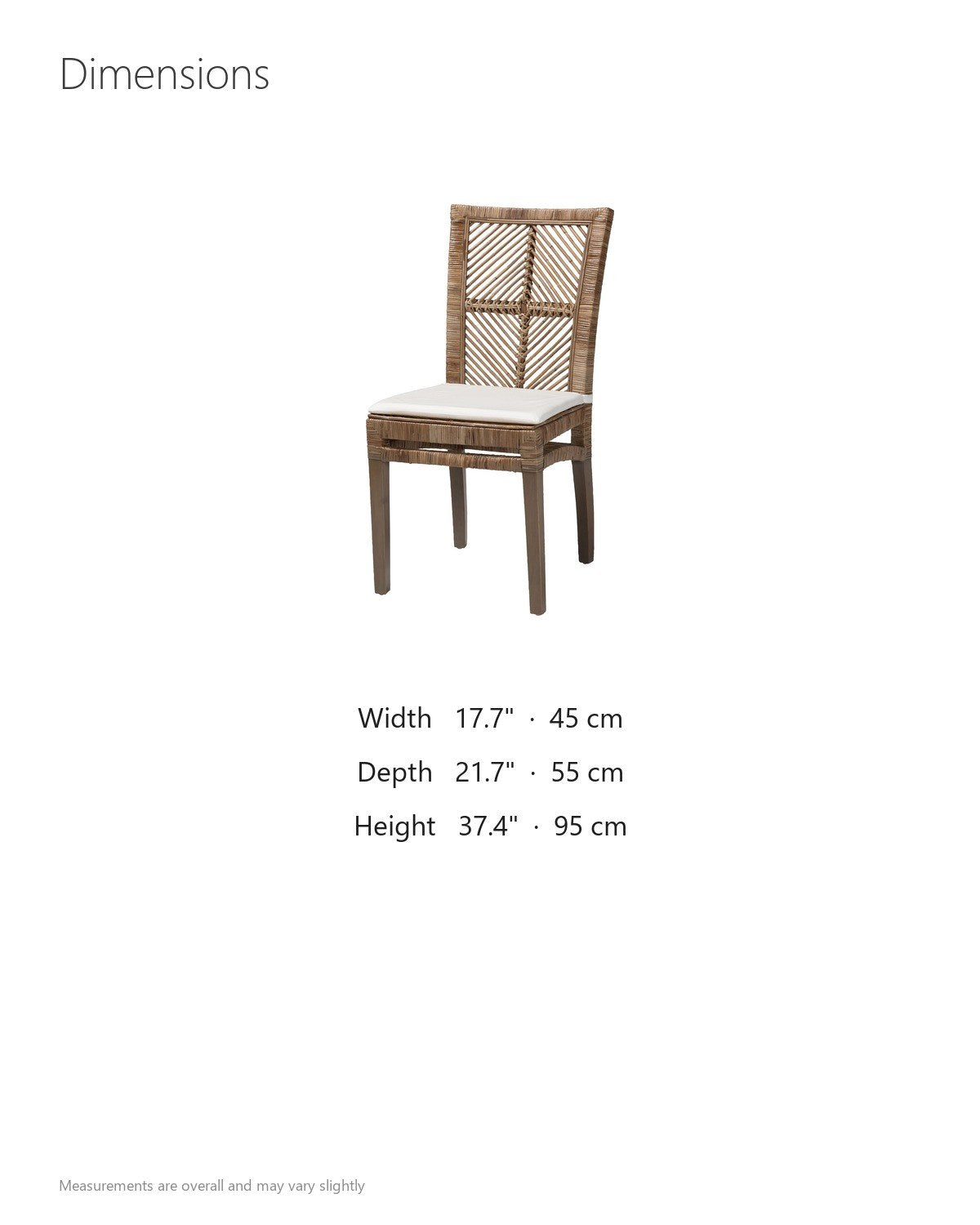 Mendicino Tall-Back Rattan and Mahogany Dining Chair dimensions